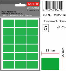 Tanex Etichete autoadezive, 22 x 32 mm, 90 buc/set, TANEX, verde fluorescent (TX-OFC-116-FGR)