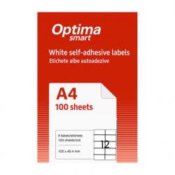 Optima Etichete aut OPTIMA Smart Etichete albe autoadezive 12/A4, 105 x 49.5 mm, 100 coli/top, Optima Smart (OP-412105494S)