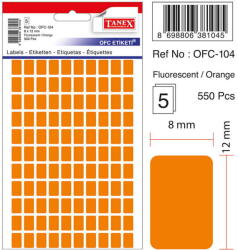 Tanex Etichete autoadezive, 8 x 12 mm, 550 buc/set, TANEX, portocaliu fluorescent (TX-OFC-104-FOG)