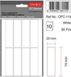 Tanex Etichete autoadezive, 20 x 74 mm, 80 buc/set, TANEX, alb (TX-OFC-115-WH)
