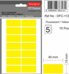 Tanex Etichete autoadezive, 19 x 40 mm, 70 buc/set, TANEX, galben fluorescent (TX-OFC-113-FYE)