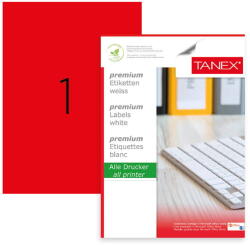 Tanex Etichete color autoadezive, 1/A4, 210 x 297mm, 25 coli/top, TANEX, rosu fluorescent (TX-TW-2000-FRE)