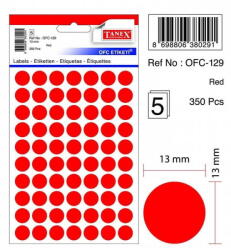Tanex Etichete autoadezive rotunde, D13 mm, 350 buc/set, TANEX, rosu fosforescent (TX-OFC-129-FRE)