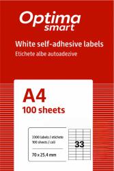 Optima Etichete aut OPTIMA Smart Etichete albe autoadezive 33/A4, 70 x 25.4 mm, 100 coli/top, Optima Smart (OP-433070254S)