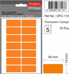 Tanex Etichete autoadezive, 19 x 40 mm, 70 buc/set, TANEX, portocaliu fluorescent (TX-OFC-113-FOG)
