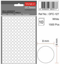 Tanex Etichete autoadezive rotunde, D 8 mm, 750 buc/set, TANEX, alb (TX-OFC-127-WH)