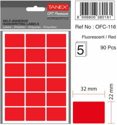 Tanex Etichete autoadezive, 22 x 32 mm, 90 buc/set, TANEX, rosu fluorescent (TX-OFC-116-FRE)