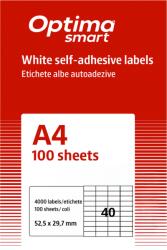 Optima Etichete aut OPTIMA Smart Etichete albe autoadezive 40/A4, 52.5 x 29.7 mm, 100 coli/top, Optima Smart (OP-440525297S)