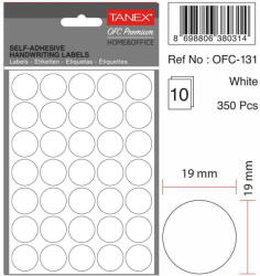 Tanex Etichete autoadezive rotunde, D19 mm, 350 buc/set, TANEX, alb (TX-OFC-131-WH)