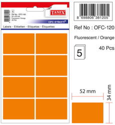 Tanex Etichete autoadezive, 34 x 52 mm, 40 buc/set, TANEX, portocaliu fluorescent (TX-OFC-120-FOG)
