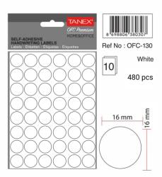 Tanex Etichete autoadezive rotunde, D16 mm, 480 buc/set, TANEX, alb (TX-OFC-130-WH)