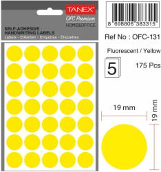Tanex Etichete autoadezive rotunde, D19 mm, 175 buc/set, TANEX, galben (TX-OFC-131-YE)