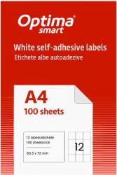 Optima Etichete aut OPTIMA Smart Etichete albe autoadezive 12/A4, 63.5 x 72 mm, 100 coli/top, Optima Smart - colturi rotunjite (OP-412635072S)