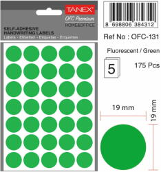 Tanex Etichete autoadezive rotunde, D19 mm, 175 buc/set, TANEX, verde (TX-OFC-131-GR)