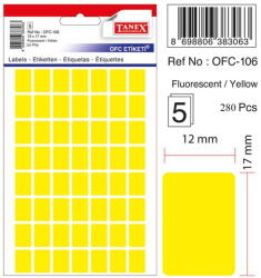 Tanex Etichete autoadezive, 12 x 17 mm, 280 buc/set, TANEX, galben fluorescent (TX-OFC-106-FYE)