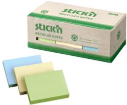 Hopax Notes autoadeziv 38 x 51 mm, 12 x 100 file/set, Stick"n - 3 culori pastel - hartie reciclata (HO-21407)