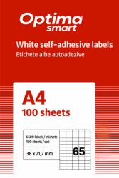 Optima Etichete aut OPTIMA Smart Etichete albe autoadezive 65/A4, 38 x 21.2 mm, 100 coli/top, Optima Smart (OP-465038212S)