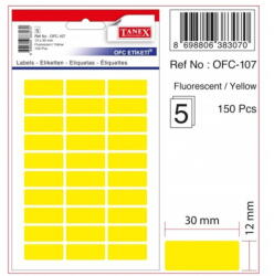 Tanex Etichete autoadezive, 12 x 30 mm, 150 buc/set, TANEX, galben fluorescent (TX-OFC-107-FYE)