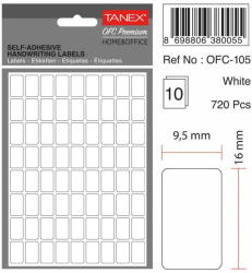 Tanex Etichete autoadezive, 9.5 x 16 mm, 1100 buc/set, TANEX, alb (TX-OFC-105-WH)