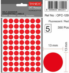 Tanex Etichete autoadezive rotunde, D13 mm, 350 buc/set, TANEX, rosu (TX-OFC-129-RE)