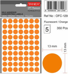 Tanex Etichete autoadezive rotunde, D13 mm, 350 buc/set, TANEX, portocaliu (TX-OFC-129-OG)