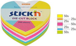 Hopax Notes autoadeziv Die-Cut - inima, 64 x 67 mm, 250 file, Stick"n - 5 culori fluorescente (HO-21836)