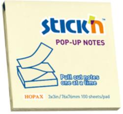 Hopax Notes autoadeziv 76 x 76 mm, cu dispenser, 100 file, Stick"n Pop-up - galben pastel (HO-21368)