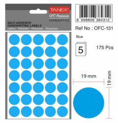 Tanex Etichete autoadezive rotunde, D19 mm, 175 buc/set, TANEX, albastru (TX-OFC-131-BL)