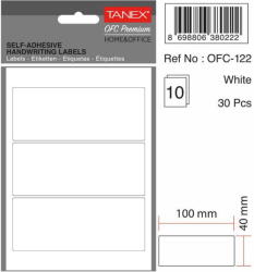 Tanex Etichete autoadezive, 40 x 100 mm, 30 buc/set, TANEX, alb (TX-OFC-122-WH)
