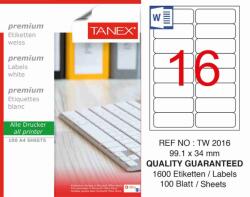 Tanex Etichete albe autoadezive, repozitionabile, 16/A4, 99.1x34mm, 25 coli/top, TANEX. colturi rotunjite (TX-TW-2016R)