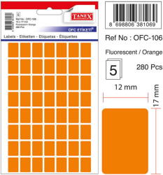 Tanex Etichete autoadezive, 12 x 17 mm, 280 buc/set, TANEX, portocaliu fluorescent (TX-OFC-106-FOG)