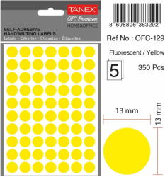 Tanex Etichete autoadezive rotunde, D13 mm, 350 buc/set, TANEX, galben (TX-OFC-129-YE)