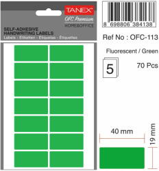 Tanex Etichete autoadezive, 19 x 40 mm, 70 buc/set, TANEX, verde fluorescent (TX-OFC-113-FGR)