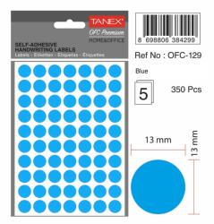 Tanex Etichete autoadezive rotunde, D13 mm, 350 buc/set, TANEX, albastru (TX-OFC-129-BL)