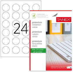 Tanex Etichete albe autoadezive, repozitionabile, rotunde, D40mm, 24/A4, 25 coli/top, TANEX (TX-TW-2140R)