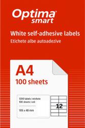 Optima Etichete aut OPTIMA Smart Etichete albe autoadezive 12/A4, 105 x 48 mm, 100 coli/top, Optima Smart (OP-412105048S)