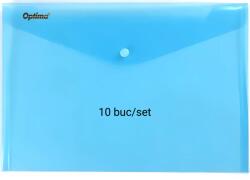 Optima - prod din plastic Mapa PP protectie documente A4 landscape, inchidere cu capsa, 10/set, Optima - albastru transparent (OP-5100180A4-22)