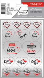 Tanex Stickere decorative, 2 file/set, TANEX Kids, inimi argintii (TX-34302)