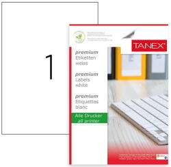 Tanex Etichete polyester albe, autoadezive, 1/A4, 210 x 297mm, 25 coli/top, TANEX - colturi drepte (TX-TW-2000P-WH)