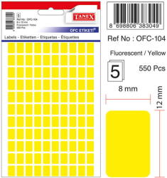 Tanex Etichete autoadezive, 8 x 12 mm, 550 buc/set, TANEX, galben fluorescent (TX-OFC-104-FYE)