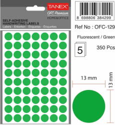 Tanex Etichete autoadezive rotunde, D13 mm, 350 buc/set, TANEX, verde (TX-OFC-129-GR)