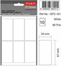 Tanex Etichete autoadezive, 34 x 67 mm, 60 buc/set, TANEX, alb (TX-OFC-121-WH)