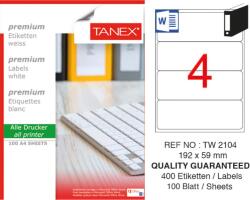 Tanex Etichete albe autoadezive, repozitionabile, 4/A4, 192x59mm, 25 coli/top, TANEX, colturi rotunjite (TX-TW-2104R)