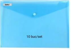 Optima - prod din plastic Mapa PP protectie documente A7 landscape, inchidere cu capsa, 10/set, Optima - albastru transparent (OP-5100180A7-22)