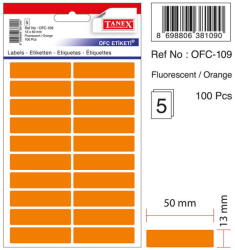 Tanex Etichete autoadezive, 13 x 50 mm, 100 buc/set, TANEX, portocaliu fluorescent (TX-OFC-109-FOG)