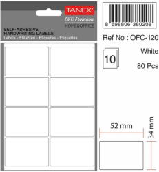 Tanex Etichete autoadezive, 34 x 52 mm, 80 buc/set, TANEX, alb (TX-OFC-120-WH)