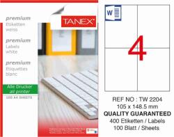 Tanex Etichete albe autoadezive, repozitionabile, 4/A4, 105x148.5mm, 25 coli/top, TANEX, colturi drepte (TX-TW-2204R)