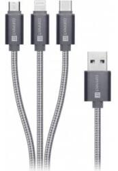 Connect IT Wirez 3in1 USB-C and Micro USB & Lightning, silver grey, 1.2 m