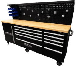 KROFTOOLS Mobil műhely munkapad 2133 mm hosszú, 10 fiókkal, 38 mm vastag fa munkafelülettel (8631) (K-8631)