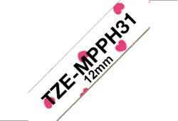 Brother TZE-MPPH31, Banda Etichete Laminata Cu Model, Negru Pe Inimi Roz, 12MM (TZEMPPH31_OEM)